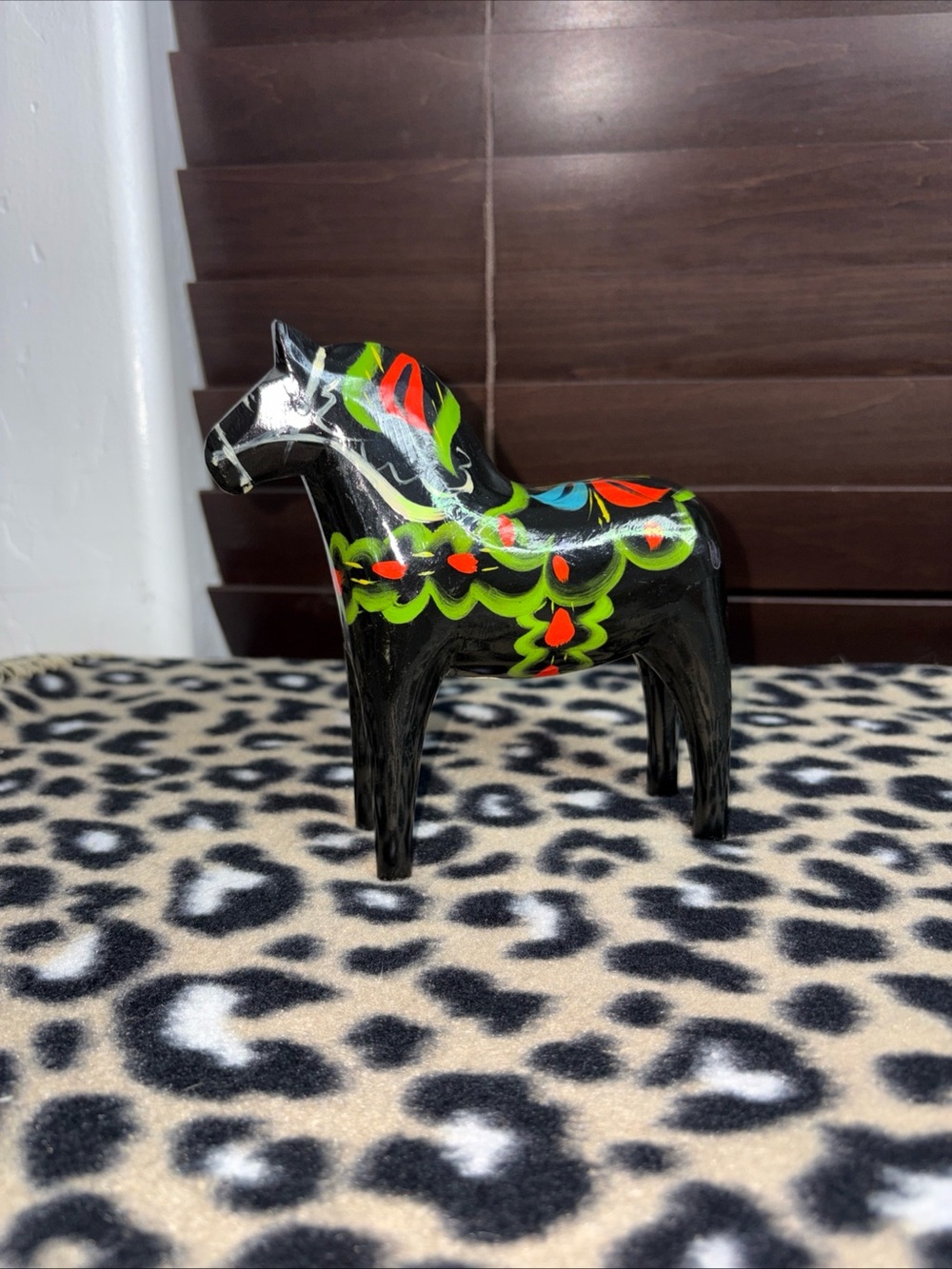 Hand-Painted Black Decorative Horse Figurine with Bright Accent Colors